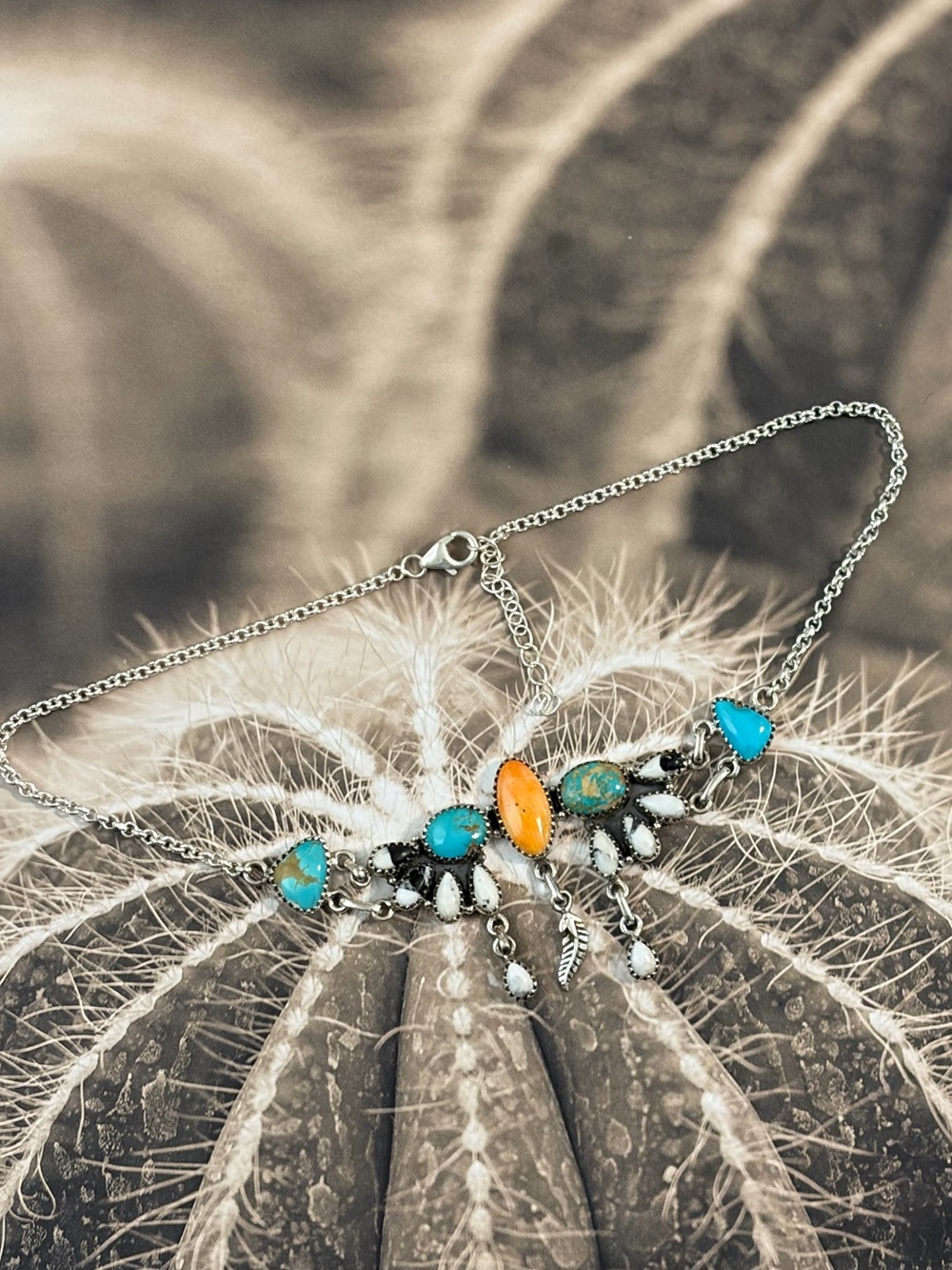 Colorful Statement Choker Necklace 925 sterling silver turquoise feather